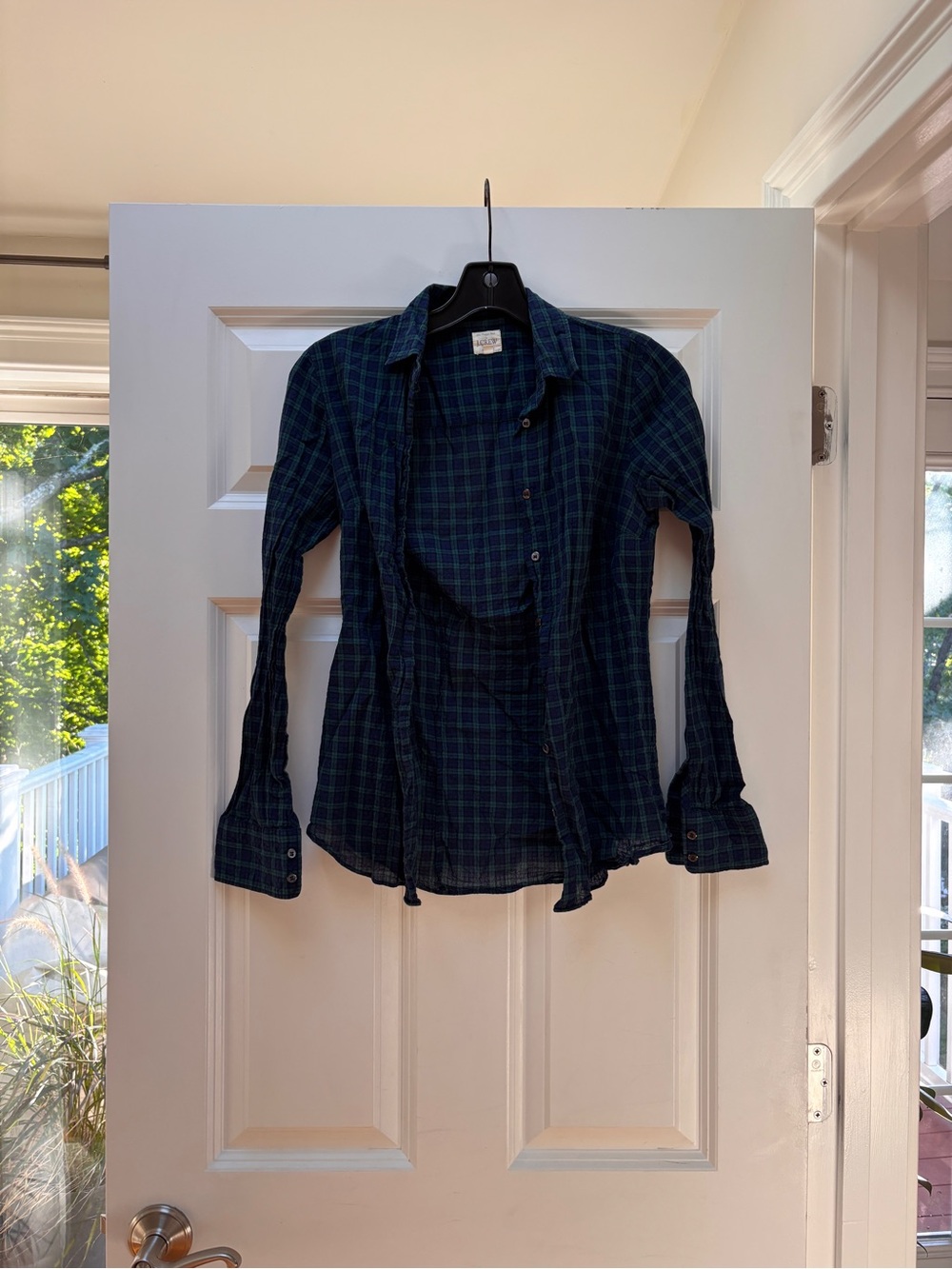 J. Crew Navy and Green Plaid Button-Down Shirt